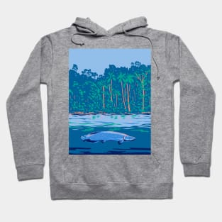 Arapaima in the Amazon River or Río Amazonas in South America WPA Art Deco Poster Hoodie